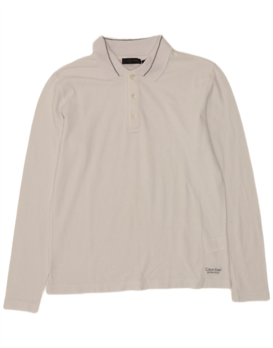 Ανδρικό μακρυμάνικο μπλουζάκι πόλο Calvin Klein, μεσαίο λευκό βαμβακερό