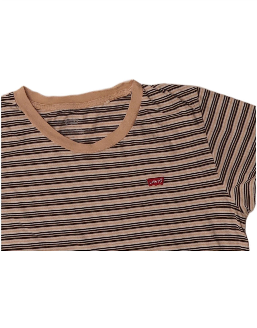 LEVI'S Γυναικείο T-Shirt Top UK 16 μεγάλο μπεζ ριγέ βαμβακερό