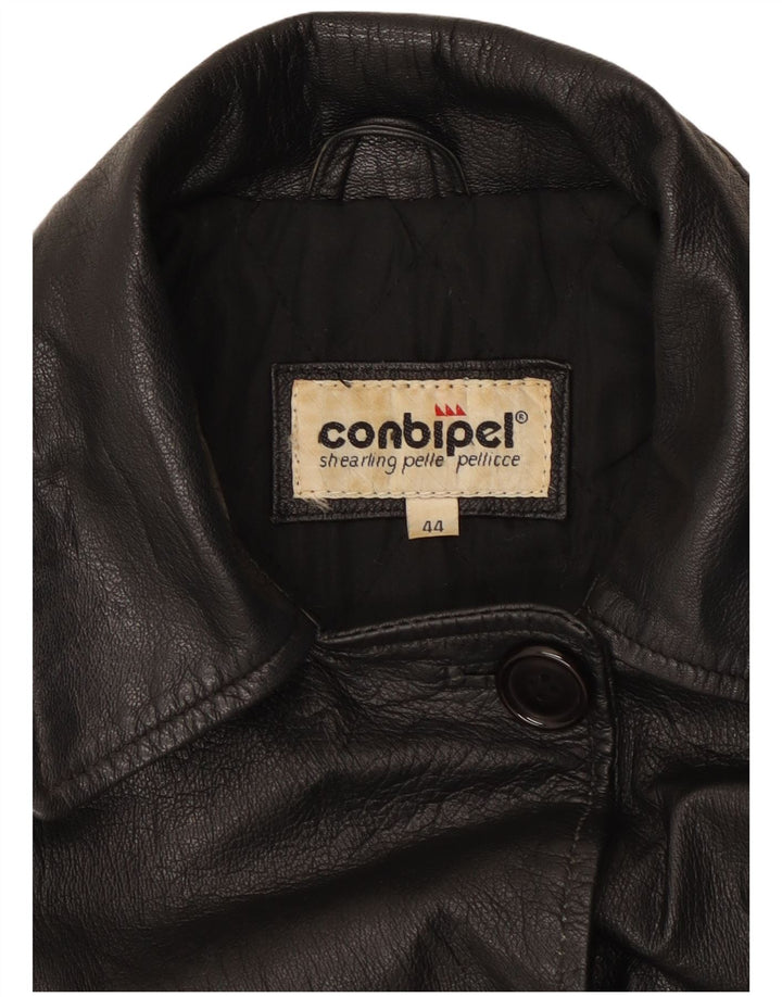 Conbipel Γυναικείο Δερμάτινο Μπουφάν υπερμεγέθη IT 44 Μεσαίο Μαύρο Δερμάτινο