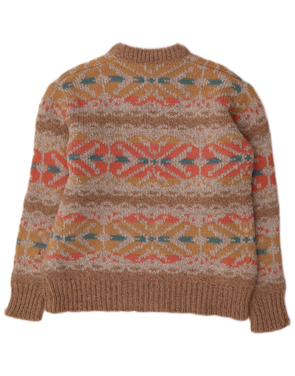 Vintage γυναικείο πουλόβερ με λαιμόκοψη UK 14 Large Brown Fair Isle