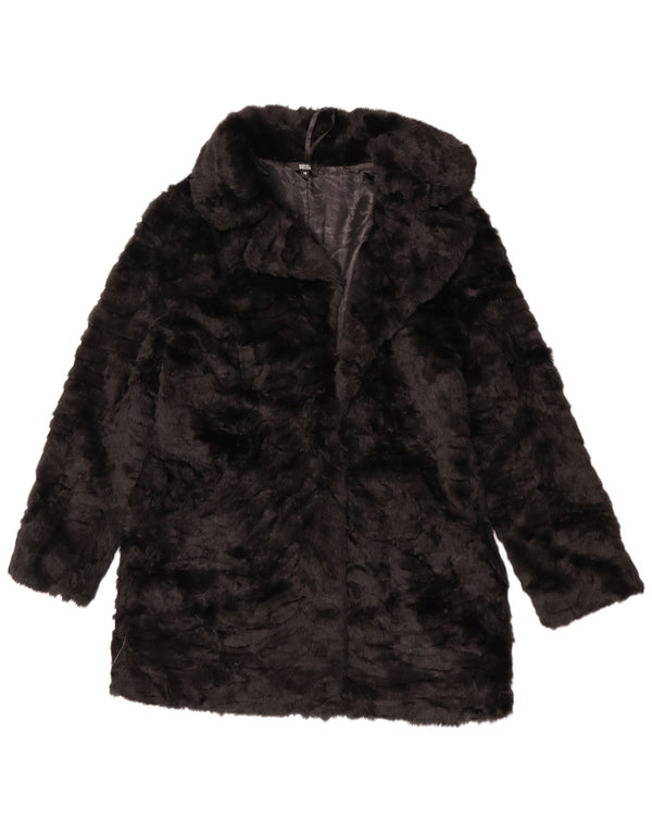 Marks & Spencer Womens Faux Fur Jacket UK 12 Medium Black Modacryl