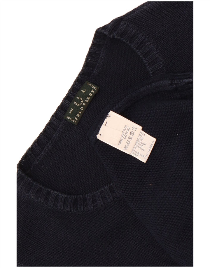 Fred Perry Ανδρικό πουλόβερ με λαιμόκοψη, μεγάλο μπλε βαμβακερό