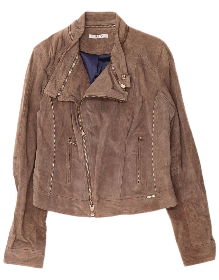 LIU JO Γυναικείο Crop Suede Biker Jacket IT 46 Large Beige Leather