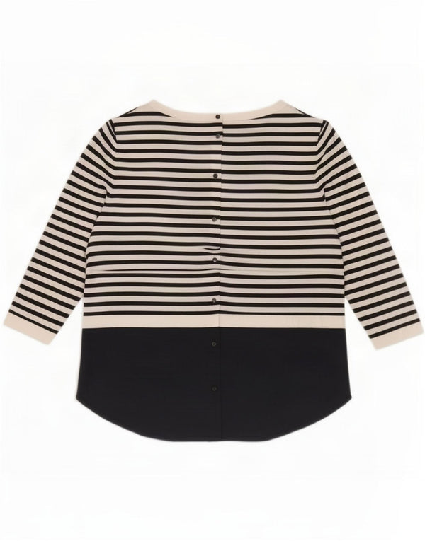 Cos Womens Top 3/4 Sleeve UK 14 Medium Navy Blue ριγέ βαμβακερό