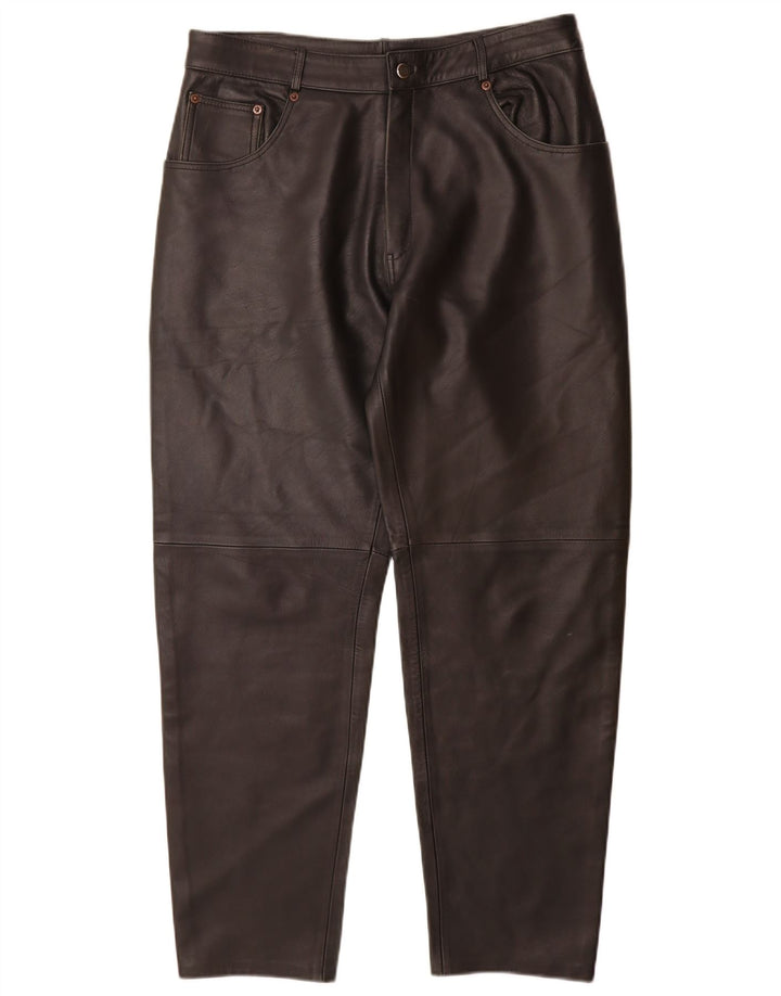 Vintage γυναικείο κωνικό δερμάτινο παντελόνι IT 44 Medium W32 L29 Μαύρο