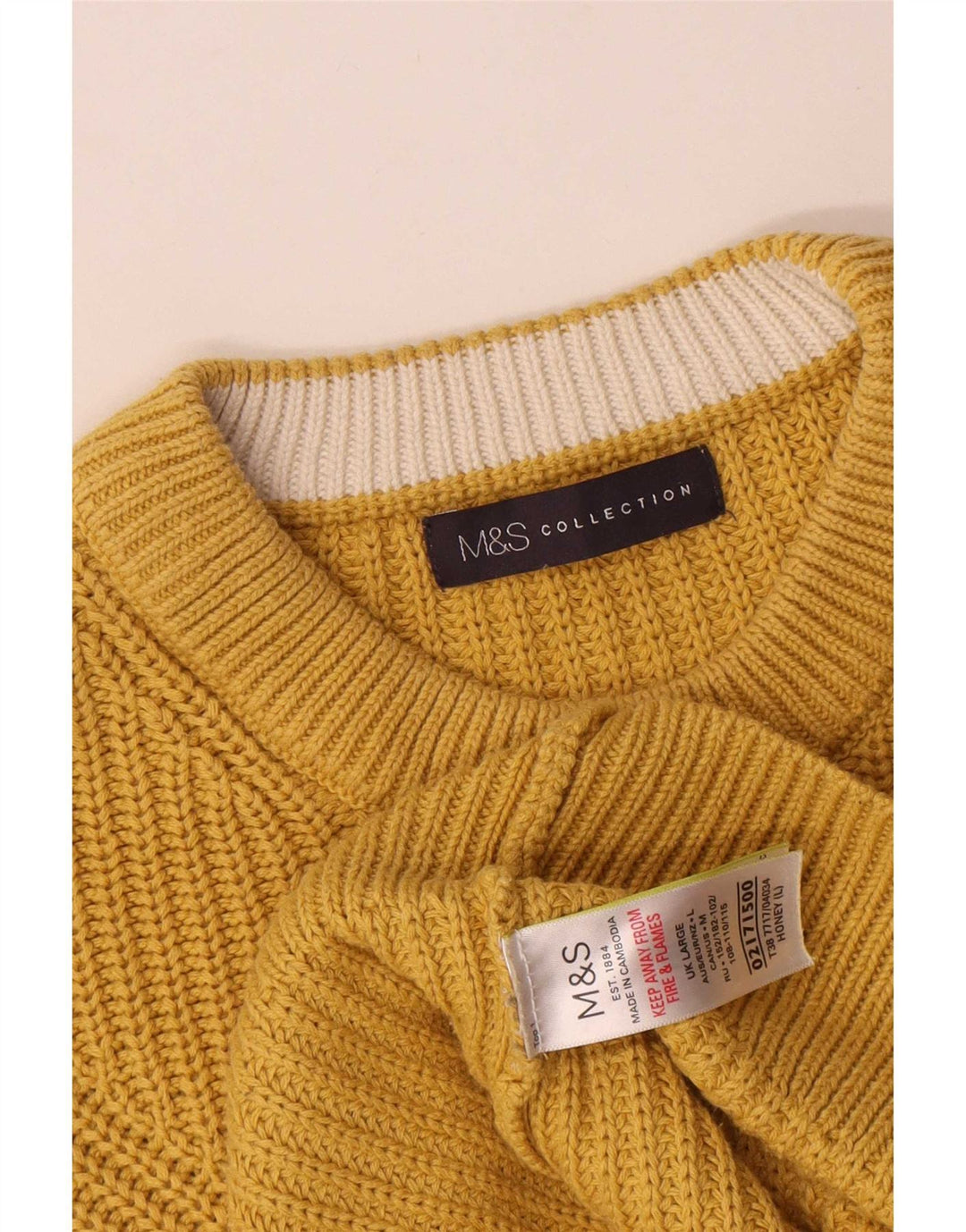Marks & Spencer Ανδρικό πουλόβερ με λαιμόκοψη, μεγάλο κίτρινο βαμβακερό