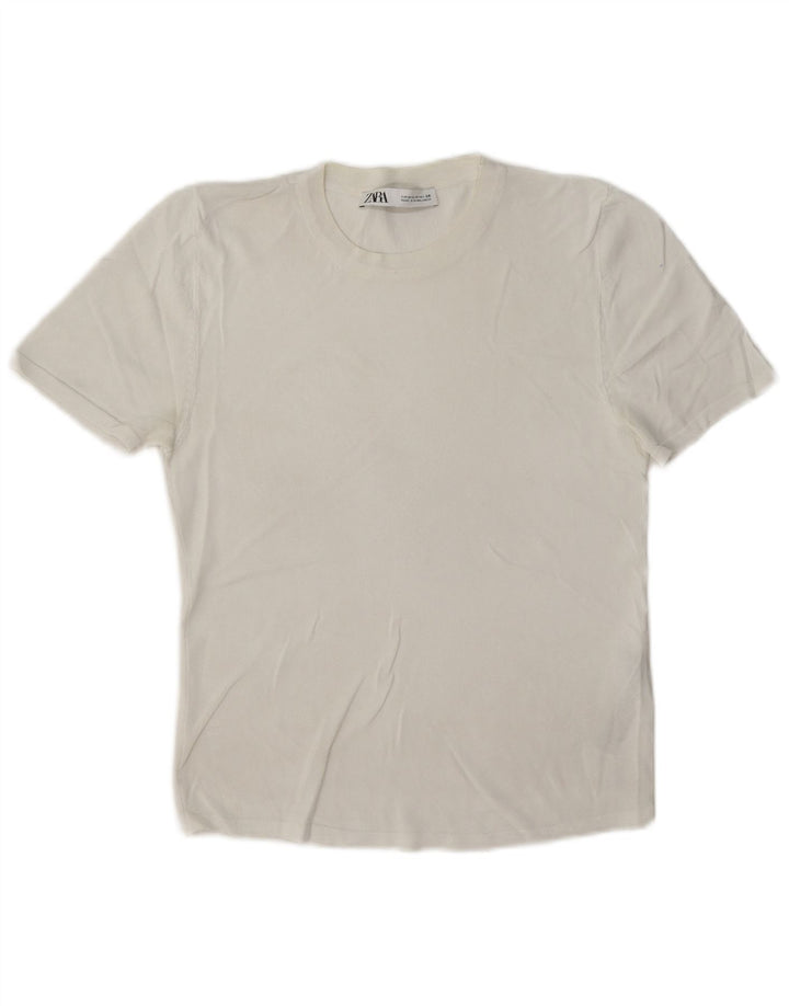 Zara Γυναικείο T-Shirt Top UK 12 Medium White Viscose