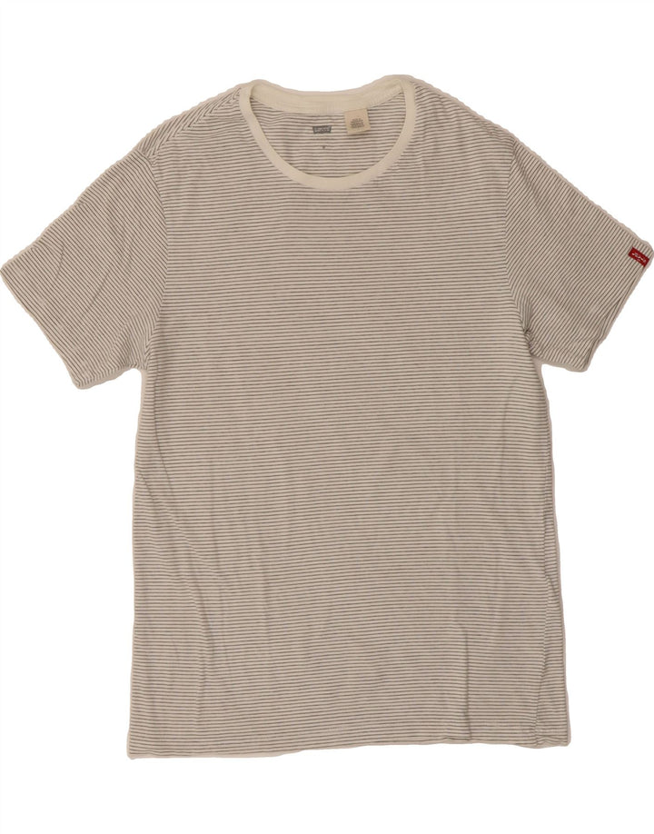 LEVI'S Womens T-Shirt Top UK 14 Medium White Pinstripe Cotton Vintage Levi's and Second-Hand Levi's from Messina Hembry 