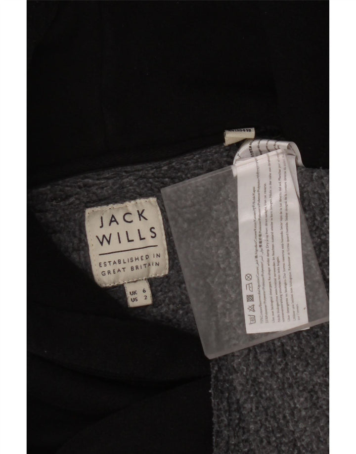 JACK WILLS Γυναικείο υπερμεγέθη γραφικό μπλουζάκι με κουκούλα UK 6 XS μαύρο βαμβακερό