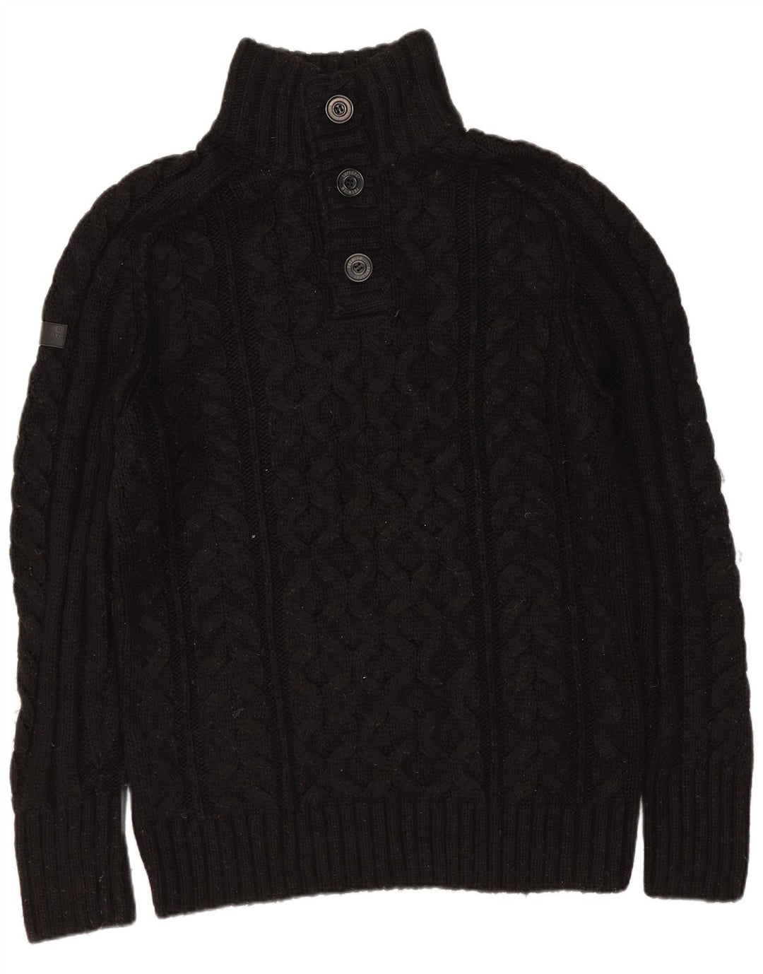 Superdry Ανδρικό πουλόβερ με κουμπιά, μαύρο ακρυλικό