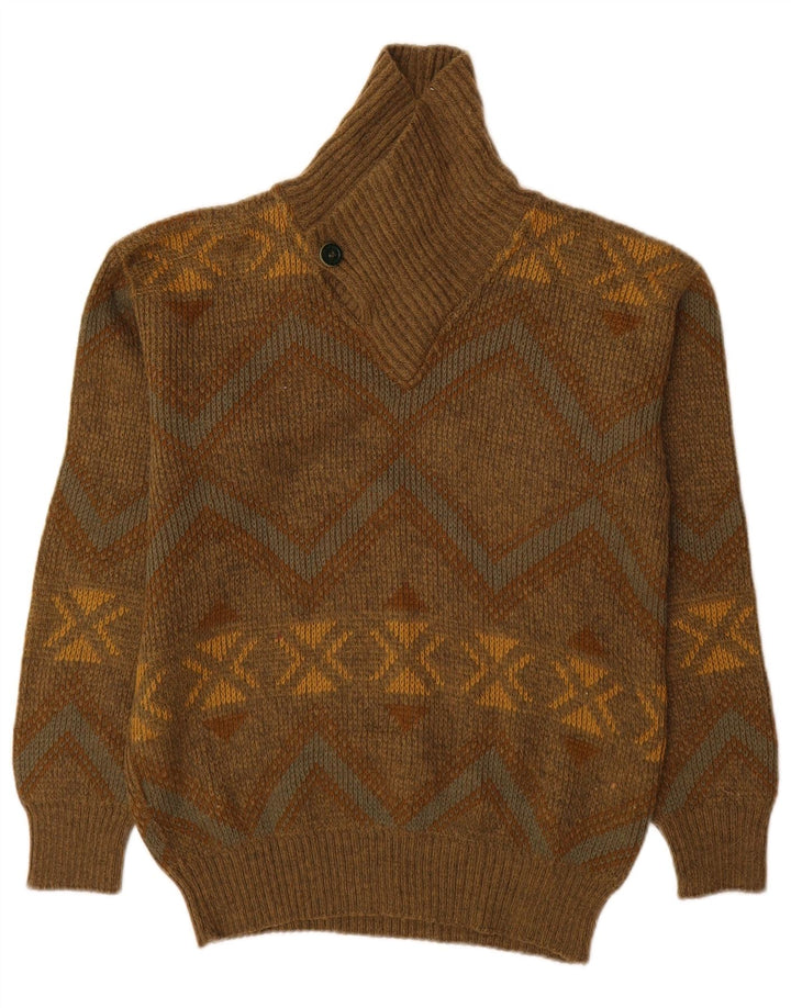 Vintage Ανδρικό Πουλόβερ Λαιμού Σάλι IT 48 Medium Khaki Geometric