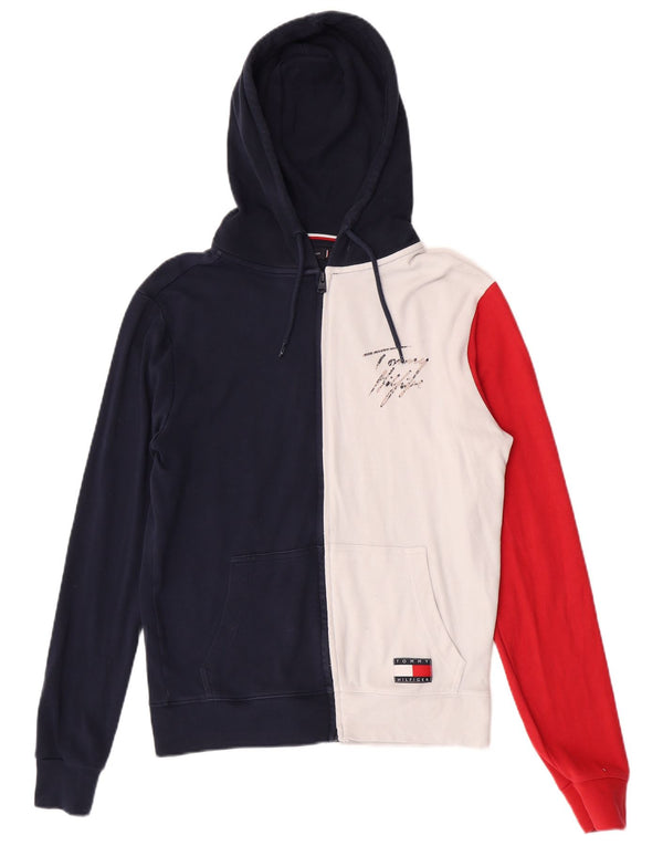 Tommy Hilfiger Mens Graphic Zip Hoodie Sweater Small Navy Blue Colourblock