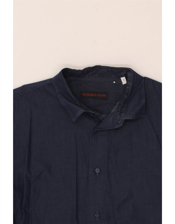 TRUSSARDI JEANS Mens Shirt Size 40 Medium Navy Blue Cotton Vintage Trussardi Jeans and Second-Hand Trussardi Jeans from Messina Hembry 