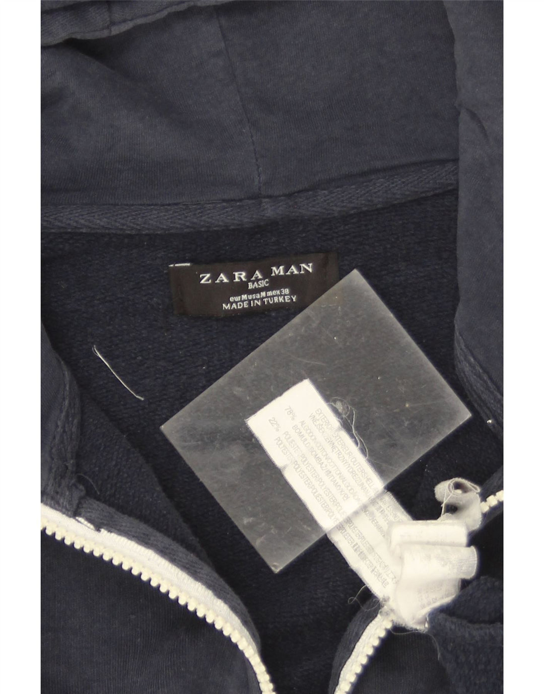 Ανδρικό πουλόβερ Zara με φερμουάρ με κουκούλα μεσαίου μπλε βαμβακερό