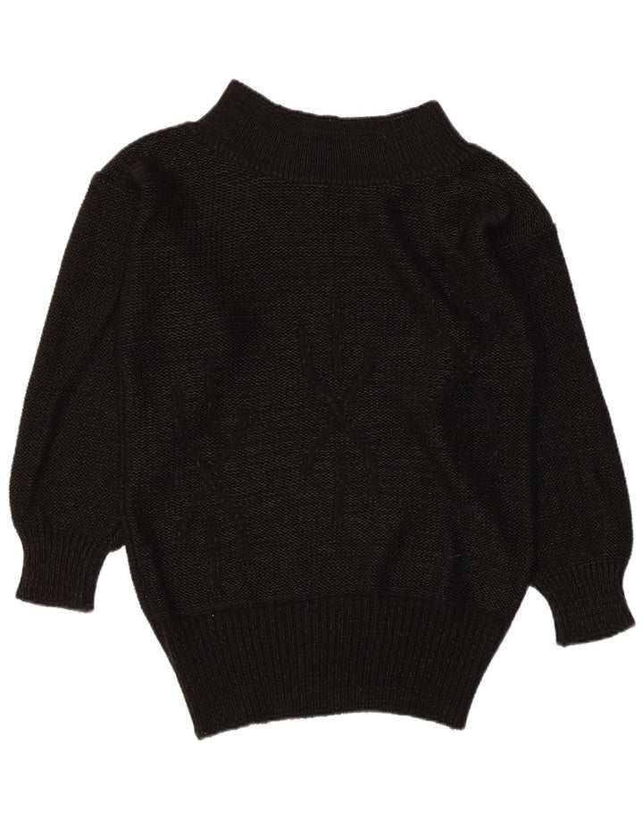 VINTAGE Womens Boat Neck Jumper Sweater EU 38 Medium Black Acrylic