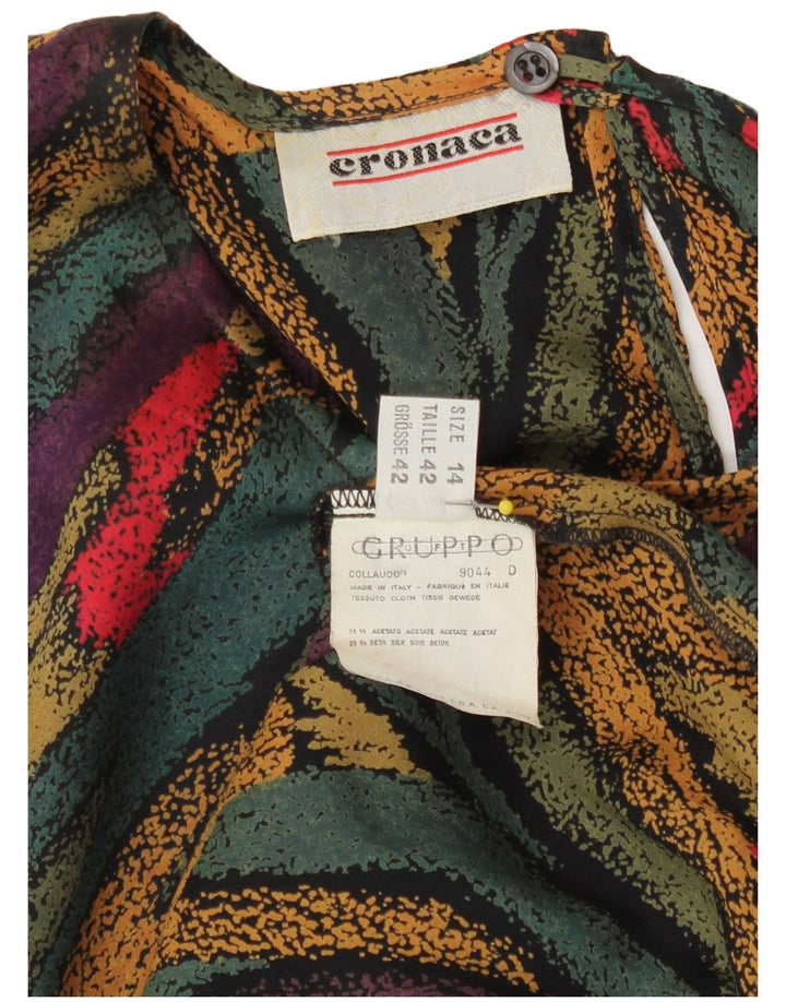 Vintage Γυναικεία Abstract Pattern Μπλούζα Top UK 14 Large πολύχρωμη