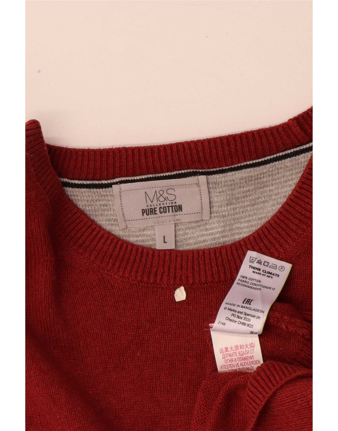 Ανδρικό πουλόβερ Marks & Spencer Boat Neck Jumper Μεγάλο κόκκινο βαμβακερό