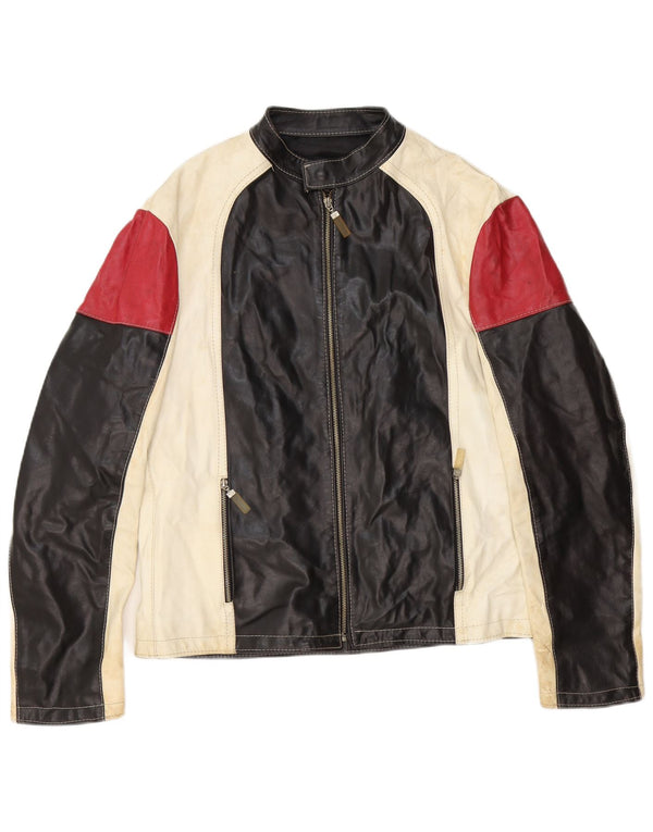 Vintage Ανδρικό Δερμάτινο Μπουφάν Racer UK 42 XL Μαύρο Colourblock