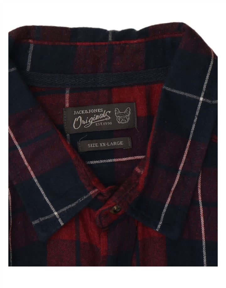 JACK & JONES Mens Flannel Shirt 2XL Navy Blue Check Vintage Jack & Jones and Second-Hand Jack & Jones from Messina Hembry 
