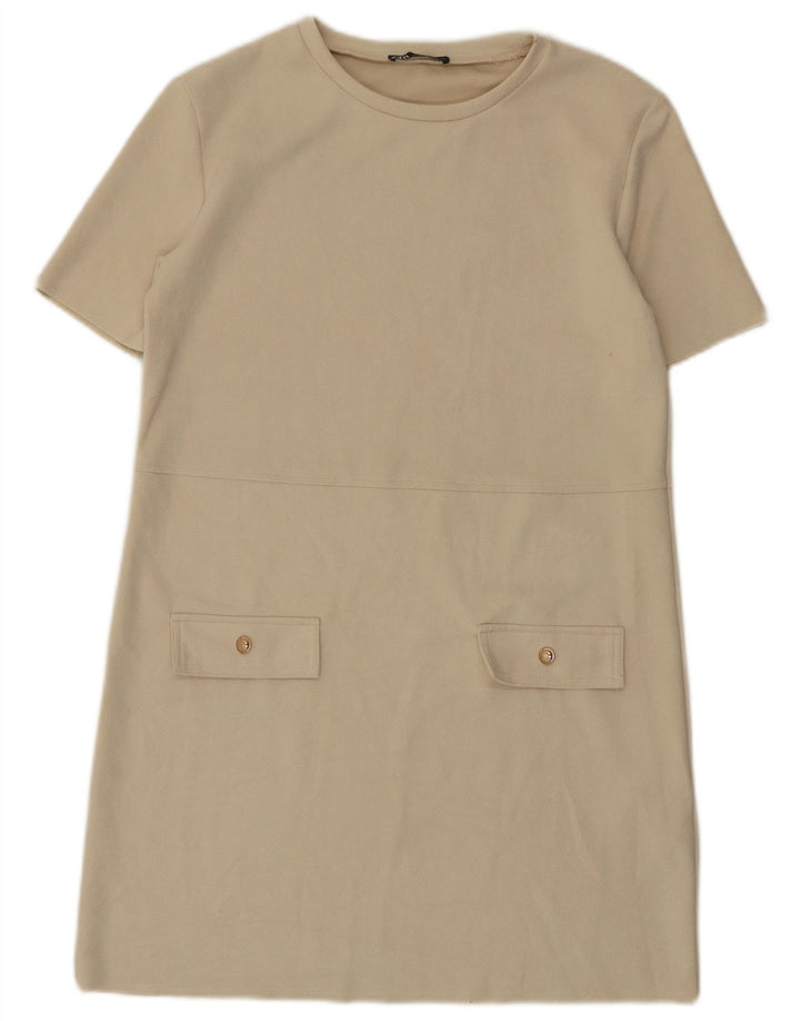 Zara Γυναικείο φόρεμα Shift UK 14 Medium Off White Polyester