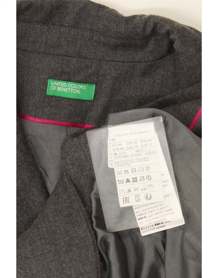 Benetton Γυναικείο σακάκι 2 κουμπιών UK 16 Large Grey Wool