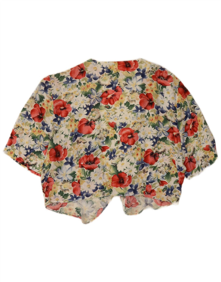 Vintage Γυναικεία Crop Μπλούζα Τοπ UK 12 μεσαία πολύχρωμη φλοράλ βισκόζη