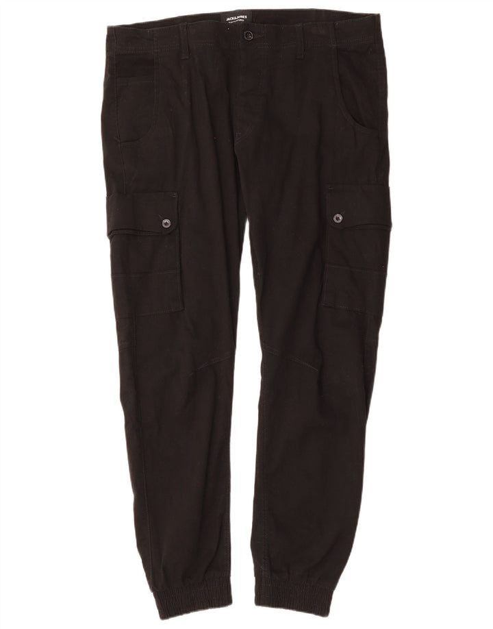 JACK & JONES Ανδρικό κωνικό Joggers Cargo Παντελόνι W36 L29 Μαύρο βαμβακερό