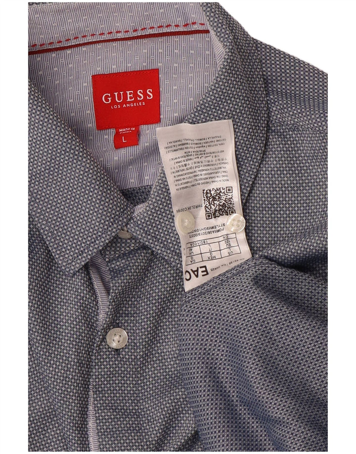 Ανδρικό πουκάμισο Guess μεγάλο μπλε γεωμετρικό βαμβακερό