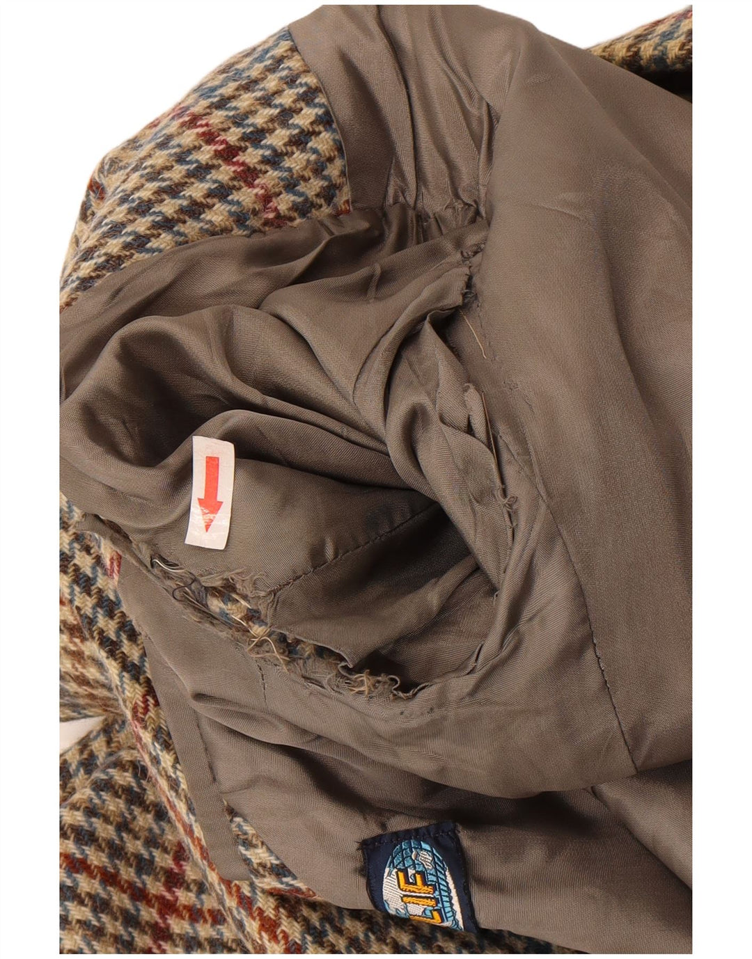 Vintage Ανδρικό σακάκι με 2 κουμπιά σακάκι IT 46 Small Beige Houndstooth Wool