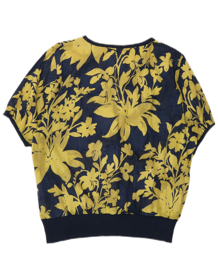 Vintage γυναικεία μπλούζα τοπ IT 48 XL Navy Blue Floral Βαμβακερό