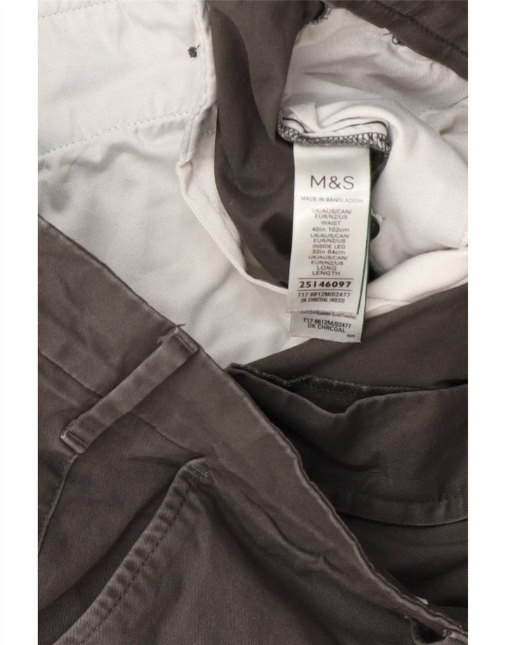 Marks & Spencer Ανδρικό παντελόνι Chino με κανονική εφαρμογή W40 L33 Γκρι βαμβακερό