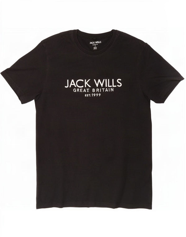 Jack Wills Ανδρικό γραφικό μπλουζάκι Classic Fit Top Μεσαίο μαύρο βαμβακερό