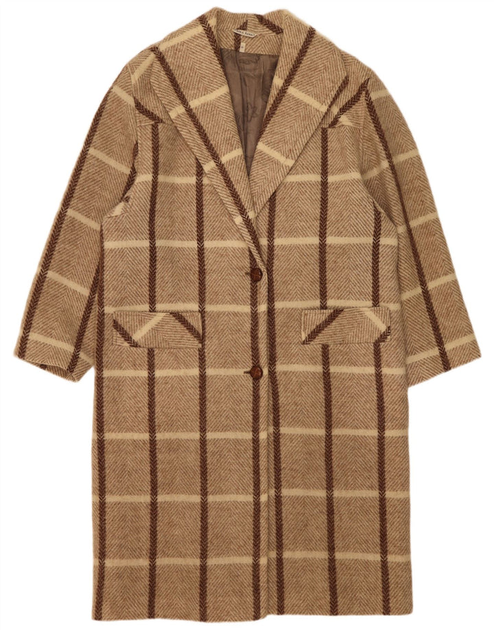 Vintage Γυναικείο Oversized Πανωφόρι UK 14 Medium Beige Check Wool