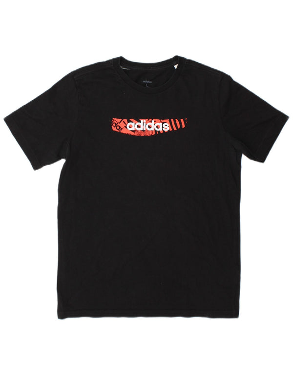 Γραφικό T-Shirt Adidas Boys Top 13-14 ετών Μαύρο βαμβακερό