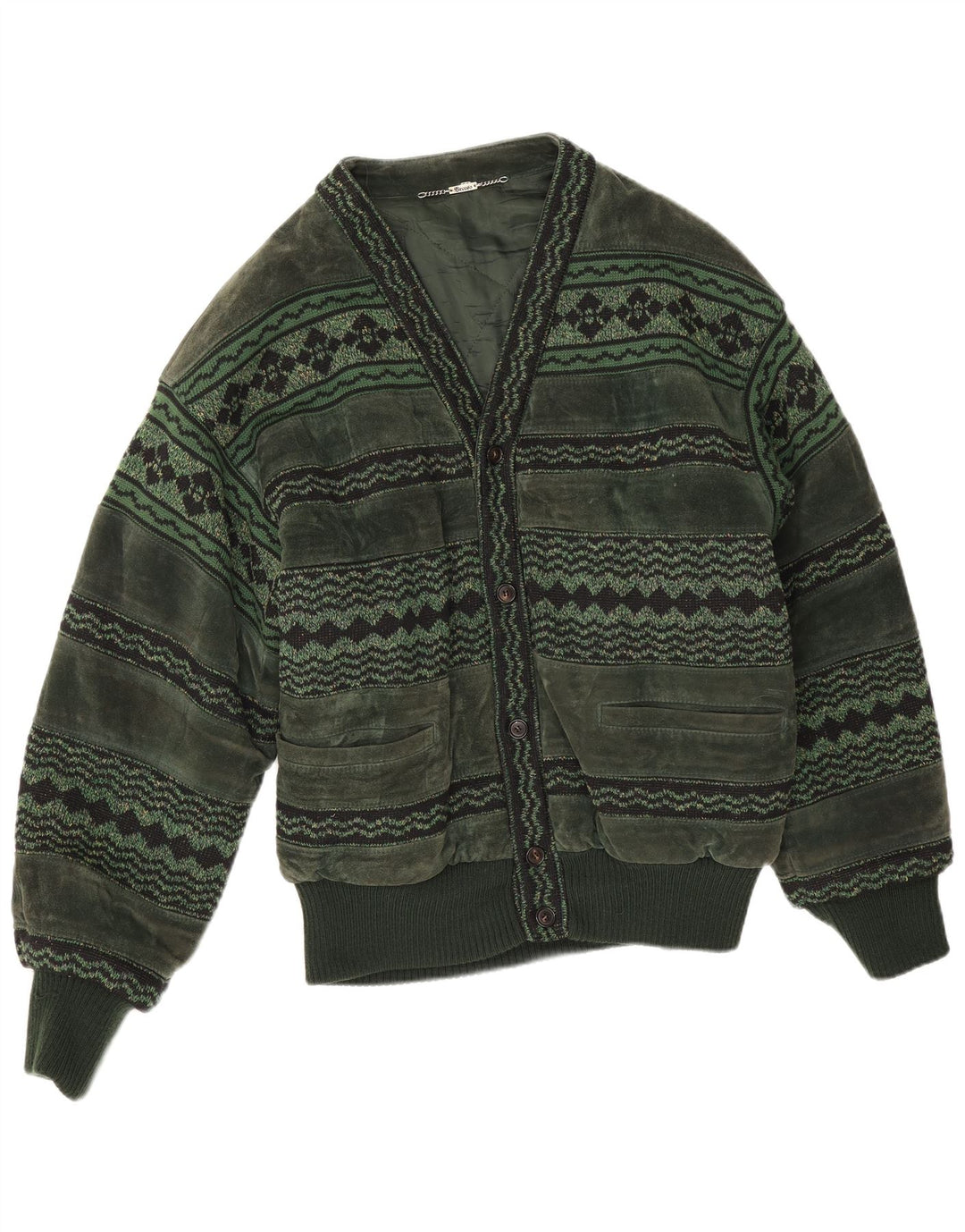 Breco's Mens Suede Bomber Jacket IT 50 Large Green Leather