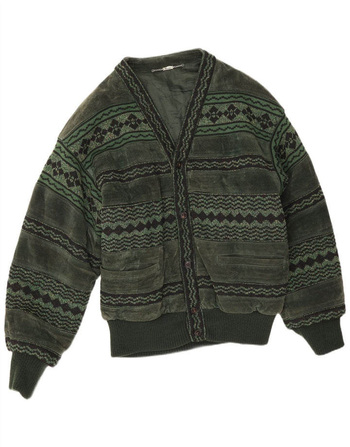 Breco's Mens Suede Bomber Jacket IT 50 Large Green Leather