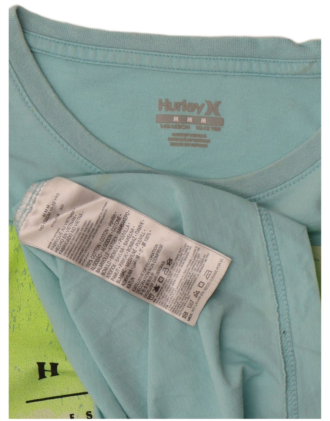 HURLEY Boys Graphic Top Long Sleeve 10-11 Years Medium  Turquoise Cotton