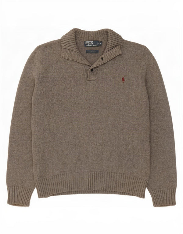 Πόλο Ralph Lauren Ανδρικό πουλόβερ με λαιμό με κουμπιά, μεγάλο γκρι βαμβακερό