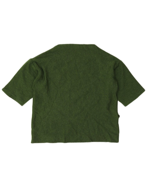 Vintage γυναικείο κοντομάνικο πουλόβερ με λαιμόκαυστο UK 12 Μεσαίο πράσινο