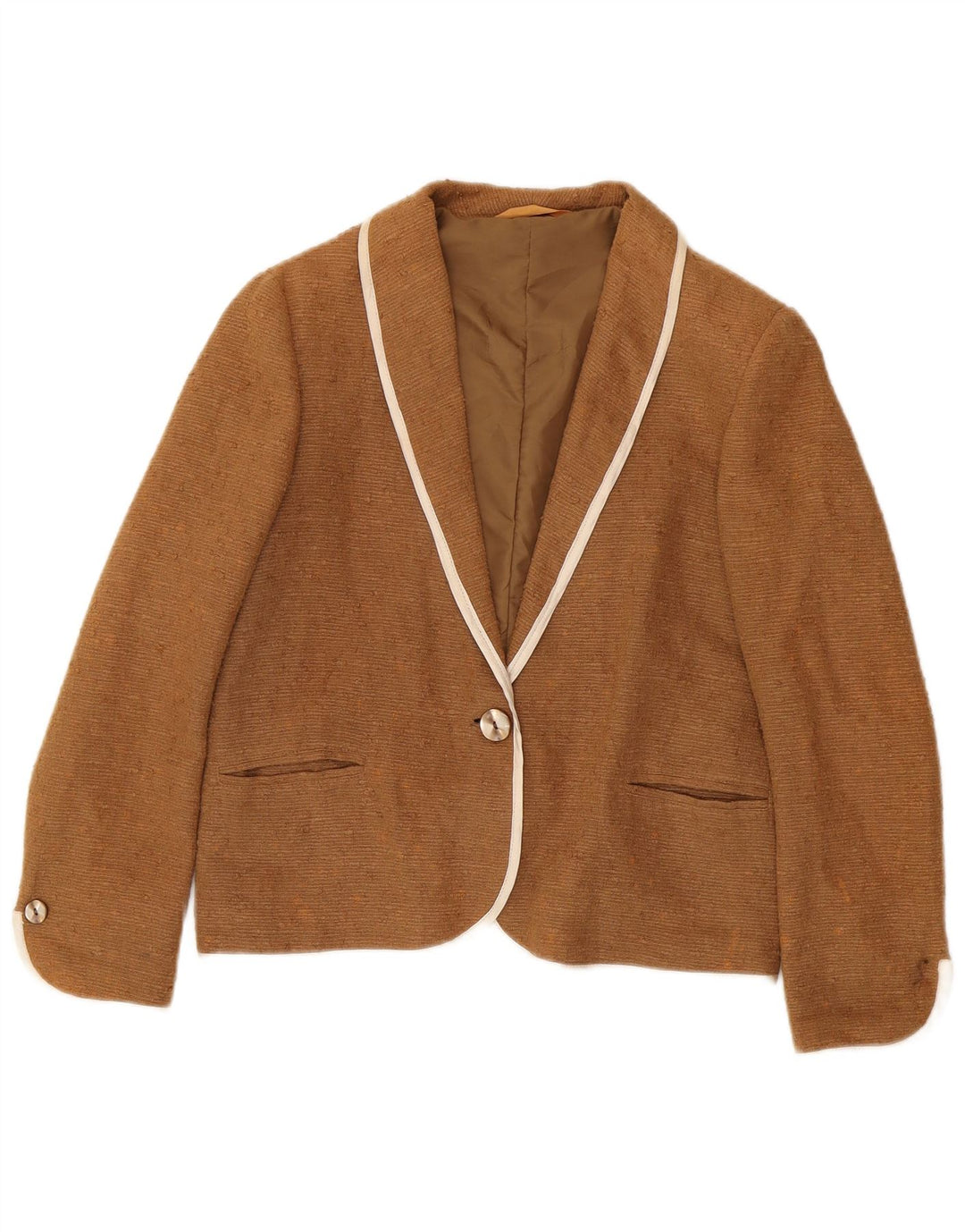 Vintage γυναικείο σακάκι 1 κουμπιού Blazer UK 14 Medium Brown Ramie