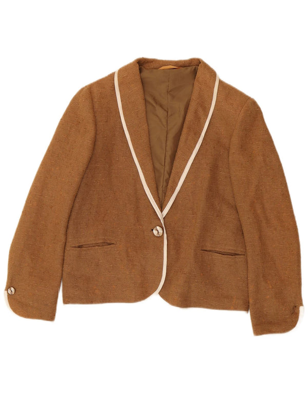 Vintage γυναικείο σακάκι 1 κουμπιού Blazer UK 14 Medium Brown Ramie
