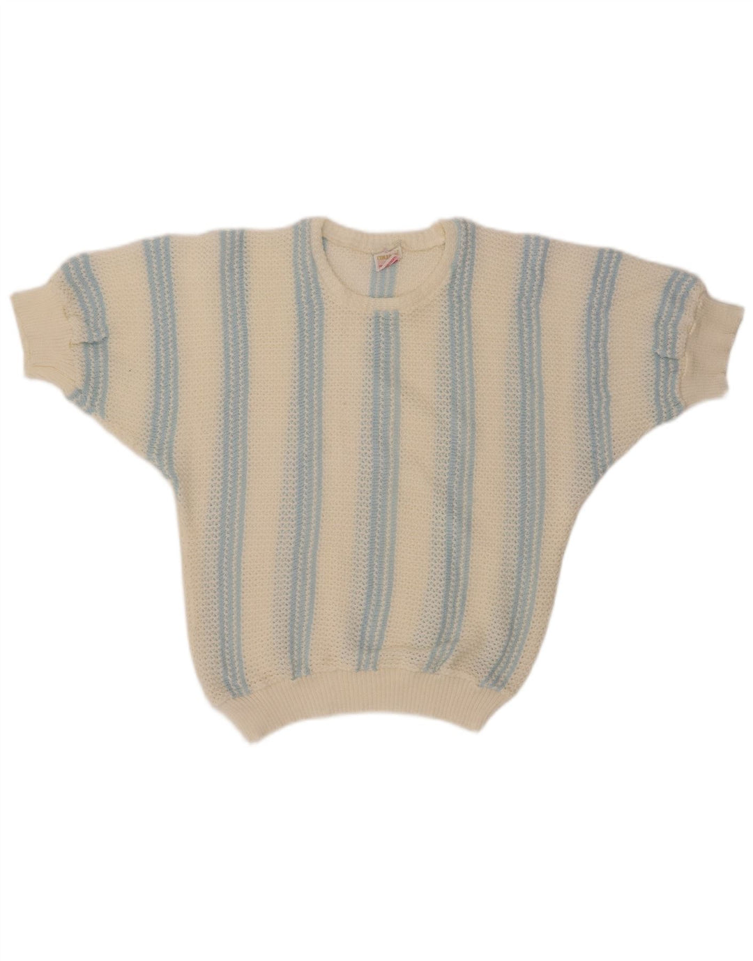 VINTAGE Γυναικείο πουλόβερ με λαιμόκαυστο UK 12 Medium Off White ριγέ