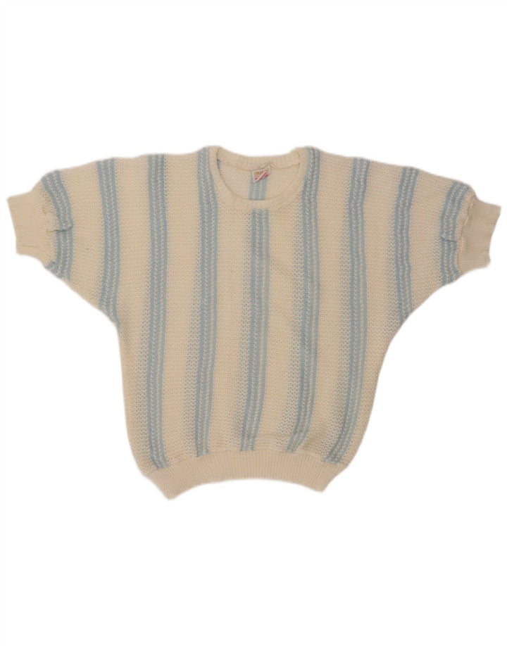 VINTAGE Γυναικείο πουλόβερ με λαιμόκαυστο UK 12 Medium Off White ριγέ