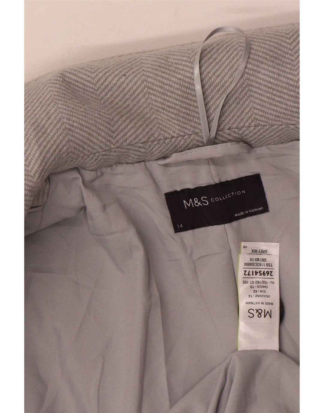 Marks & Spencer Γυναικείο Πανωφόρι UK 14 Μεγάλο Γκρι Πολυεστέρας Ψαροκόκκαλο