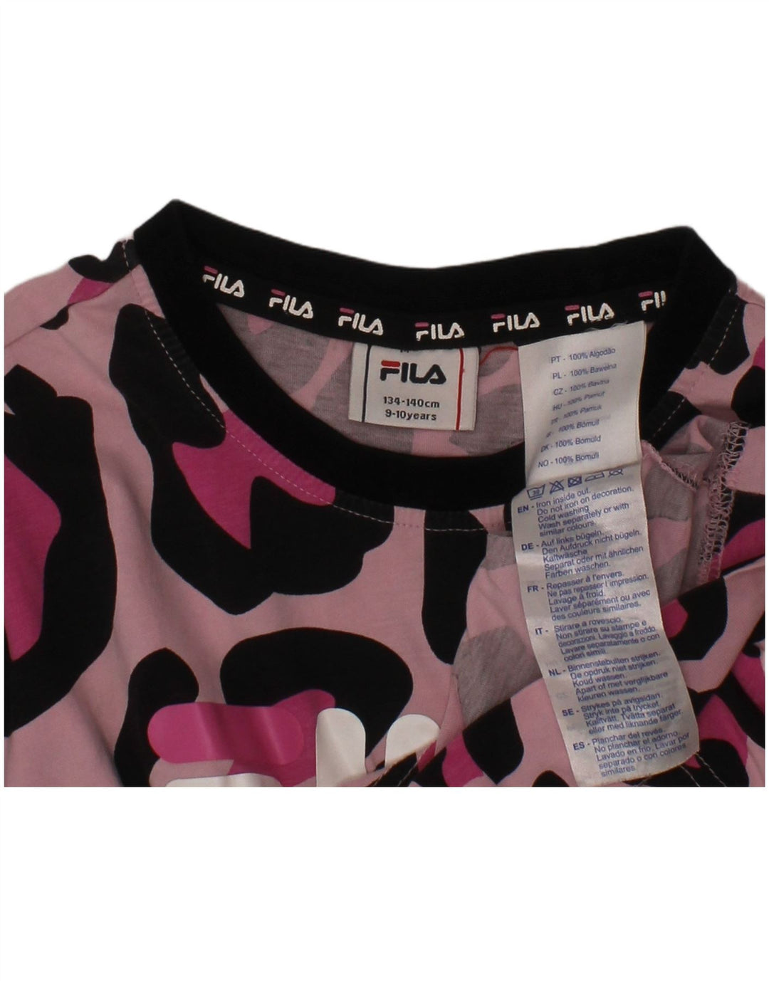 FILA Girls Crop Graphic T-Shirt Top 9-10 Years Pink Animal Print βαμβακερό
