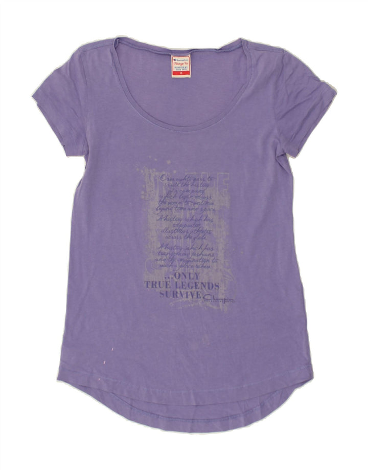 CHAMPION Womens Heritage Fit Graphic T-Shirt Top Medium Purple Cotton | Vintage Champion | Thrift | Second-Hand Champion | Used Clothing | Messina Hembry 