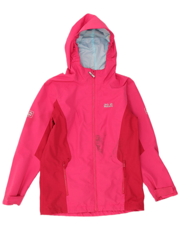 Jack Wolfskin Girls Hooded Rain Jacket 13-14 Years Pink Colourblock