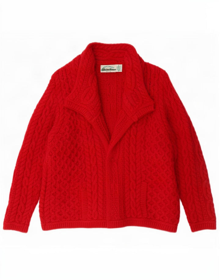 Γυναικείο πουλόβερ με ζακέτα Aran Crafts UK 14 μεσαίο κόκκινο μαλλί μερινό
