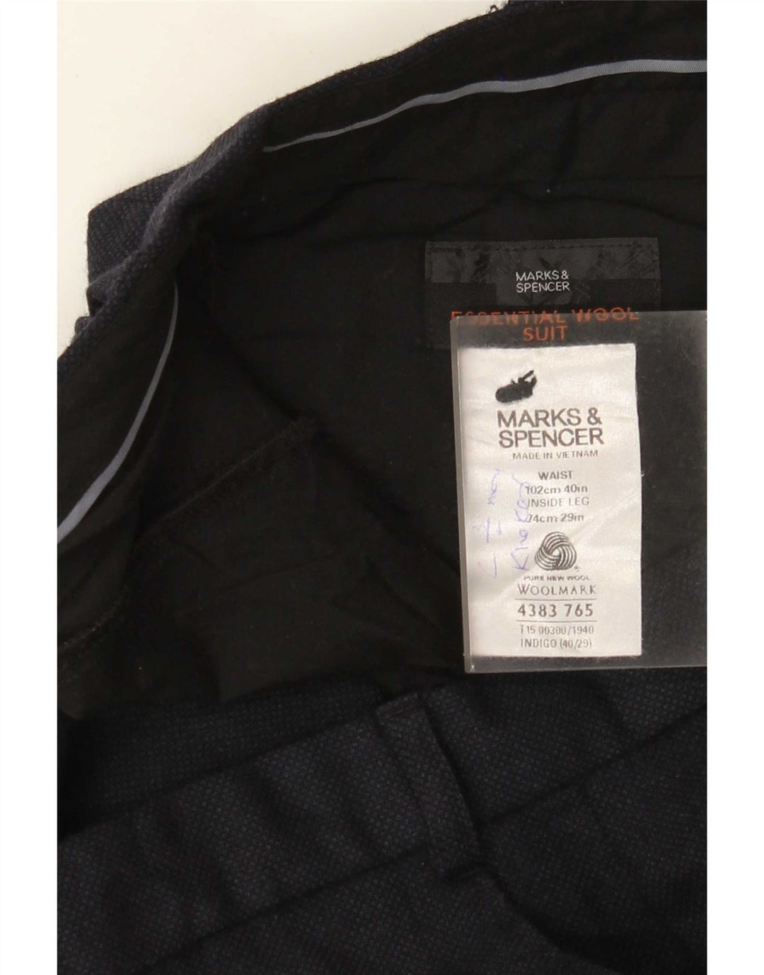 Ανδρικό ίσιο παντελόνι Marks & Spencer W40 L29 Navy Blue Wool