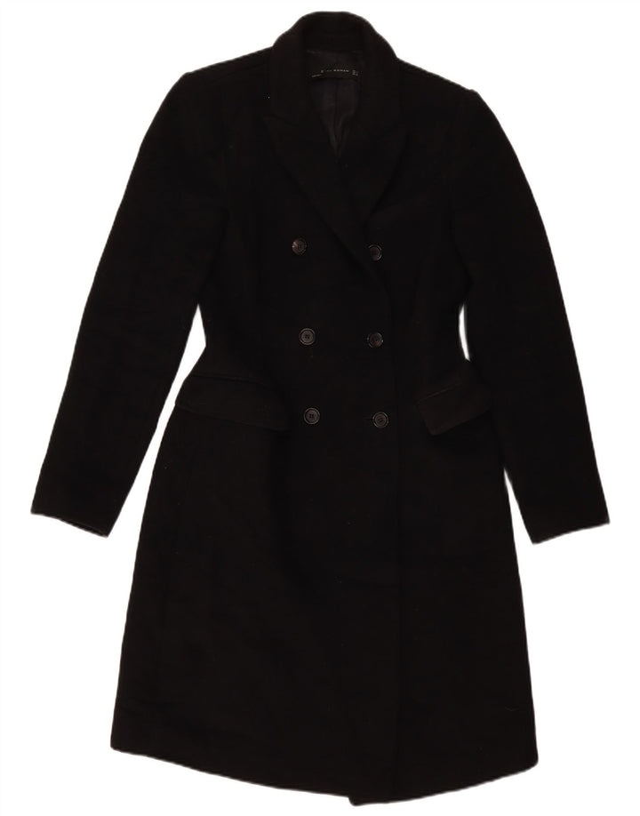 Zara Γυναικείο παλτό με διπλό στήθος UK 10 Small Black Polyester